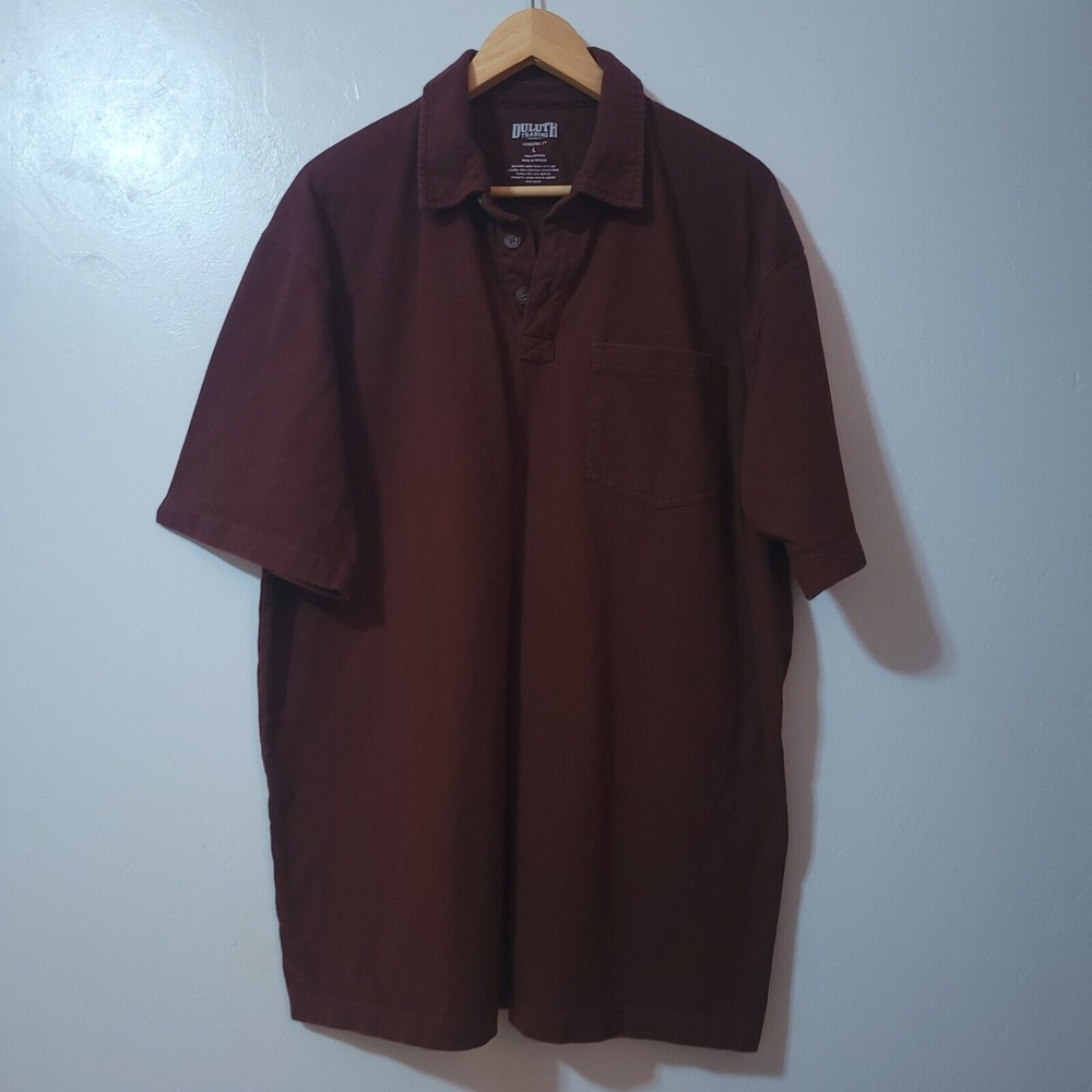 Duluth Trading Co Mens Long Tail T Polo Red Wine Lrg Short Sleeve Cotton Shirt